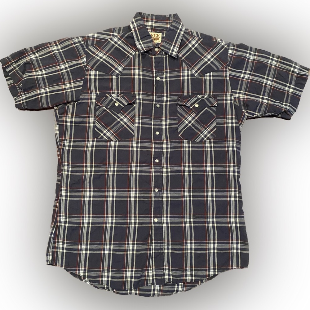 Mens Ely Cattleman Medium Short Sleeve Textured Plaid Western Snap Shirt